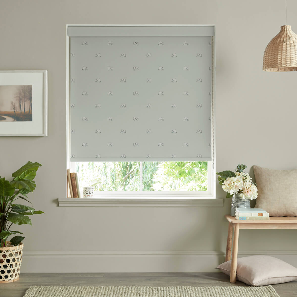 Elephant Green Grey Roller Blind Sample