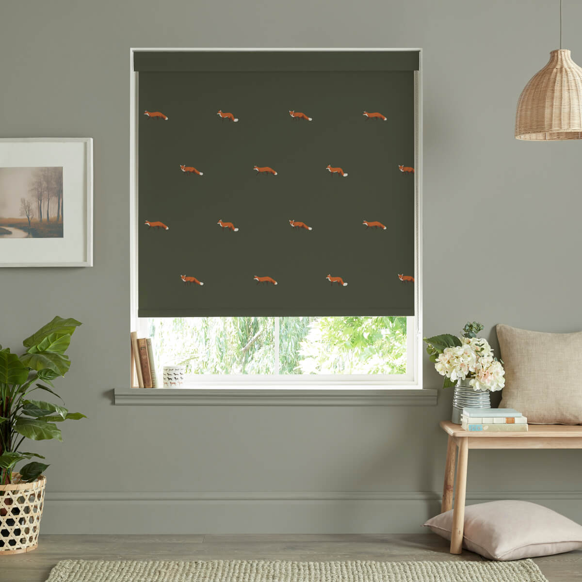 Foxes Forest Green Roller Blind Sample