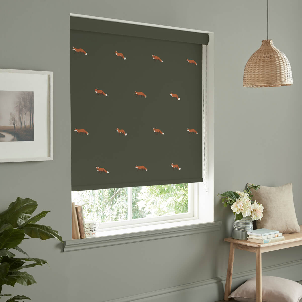 Foxes Forest Green Roller Blind Sample