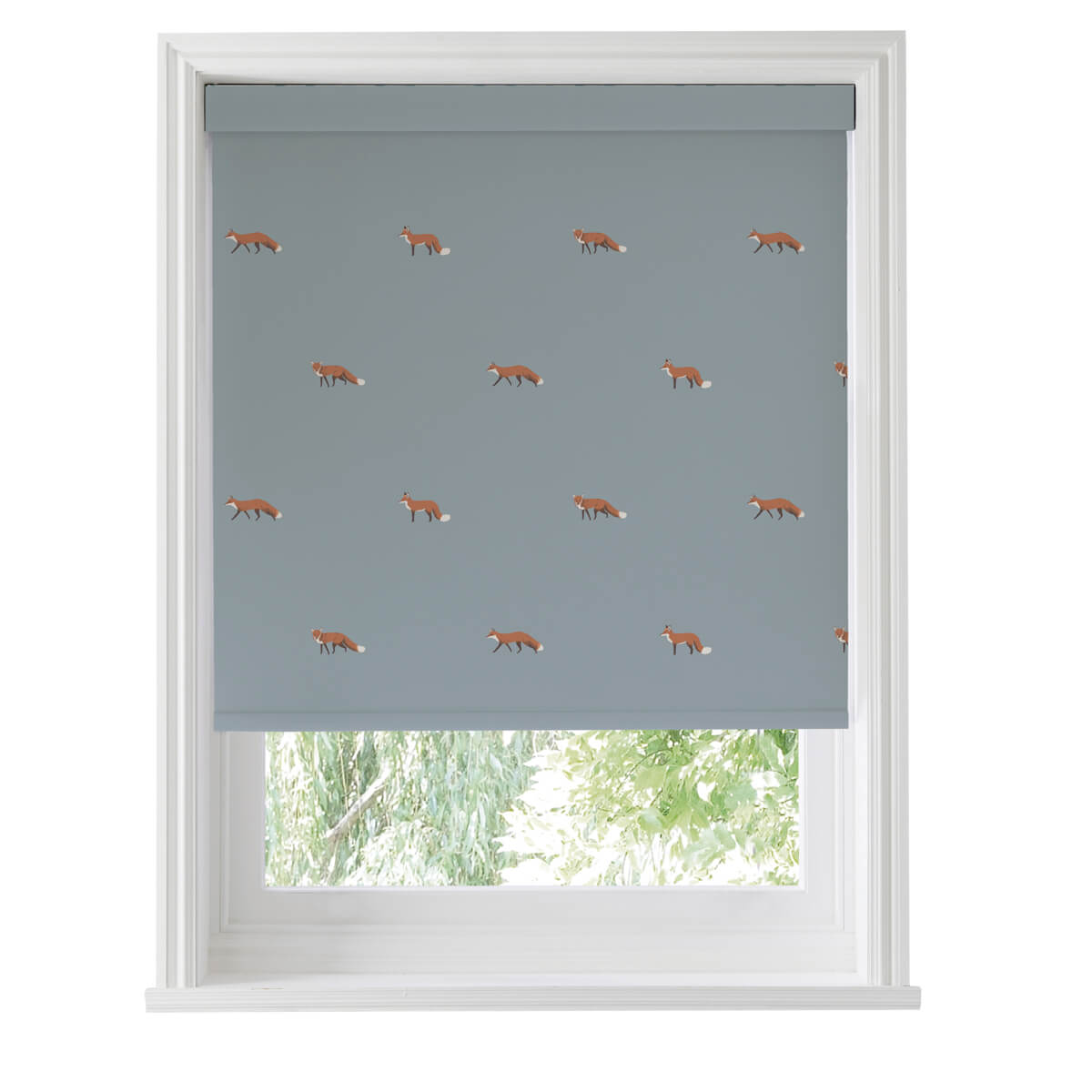 Foxes Teal Roller Blind Sample