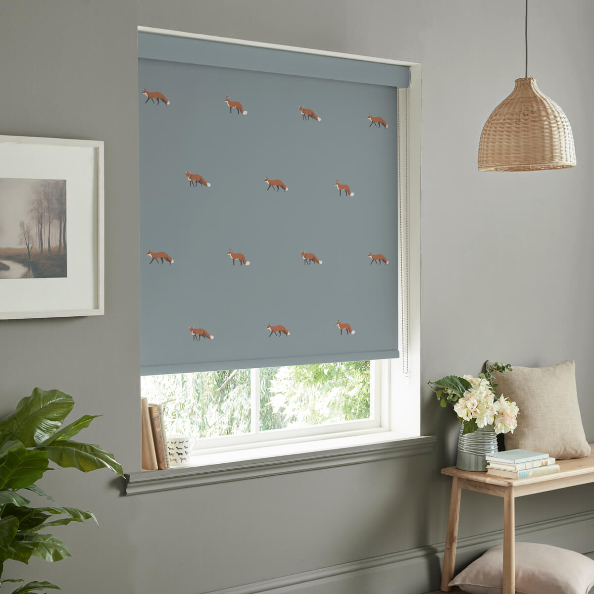 Foxes Teal Roller Blind Sample