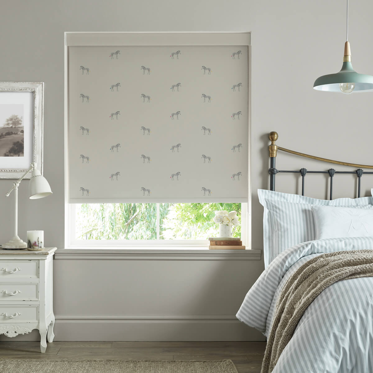 Zebra Soft Grey Blue Roller Blind Sample