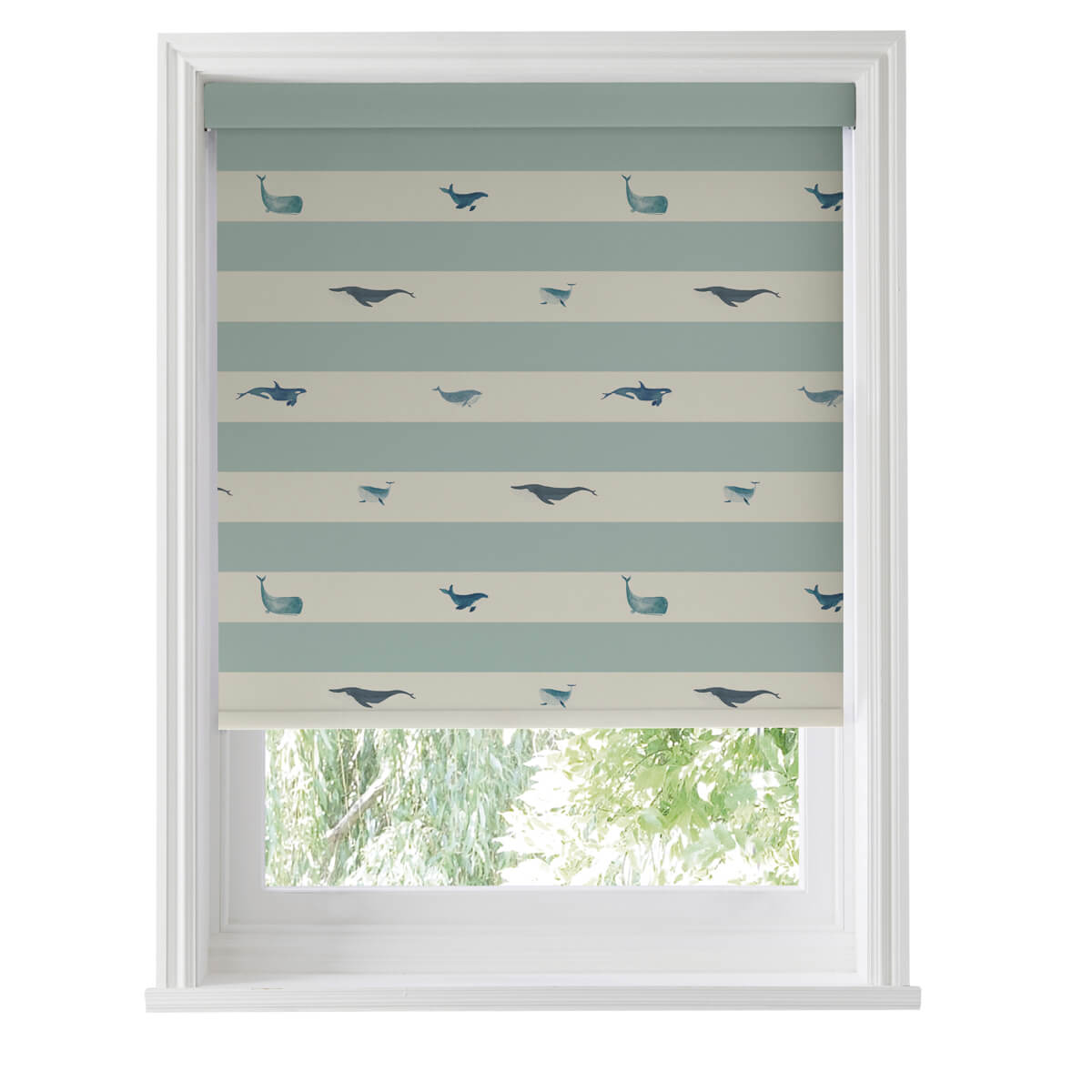 Whales Deep Duck Egg Roller Blind Sample