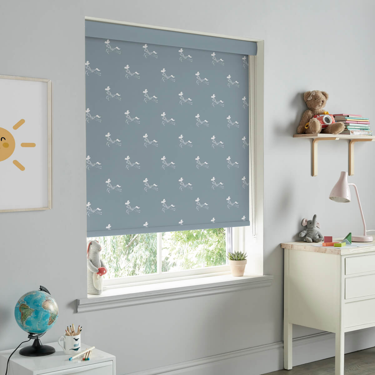 Fairground Ponies Teal Roller Blind Sample