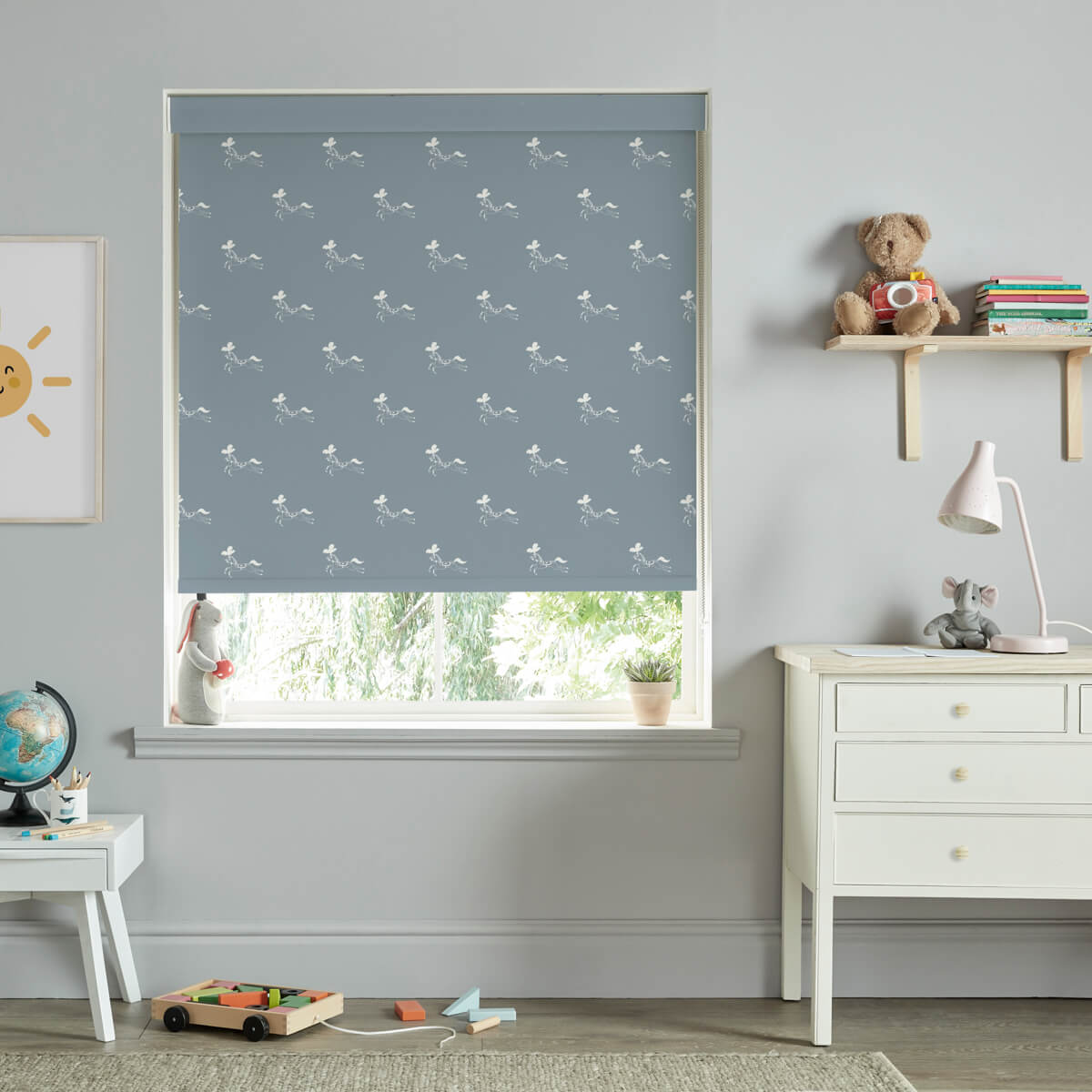 Fairground Ponies Teal Roller Blind Sample