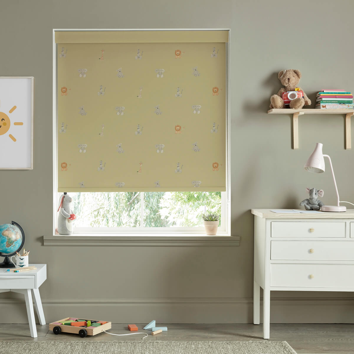 Bears & Balloons Soft Mustard Roller Blind Sample