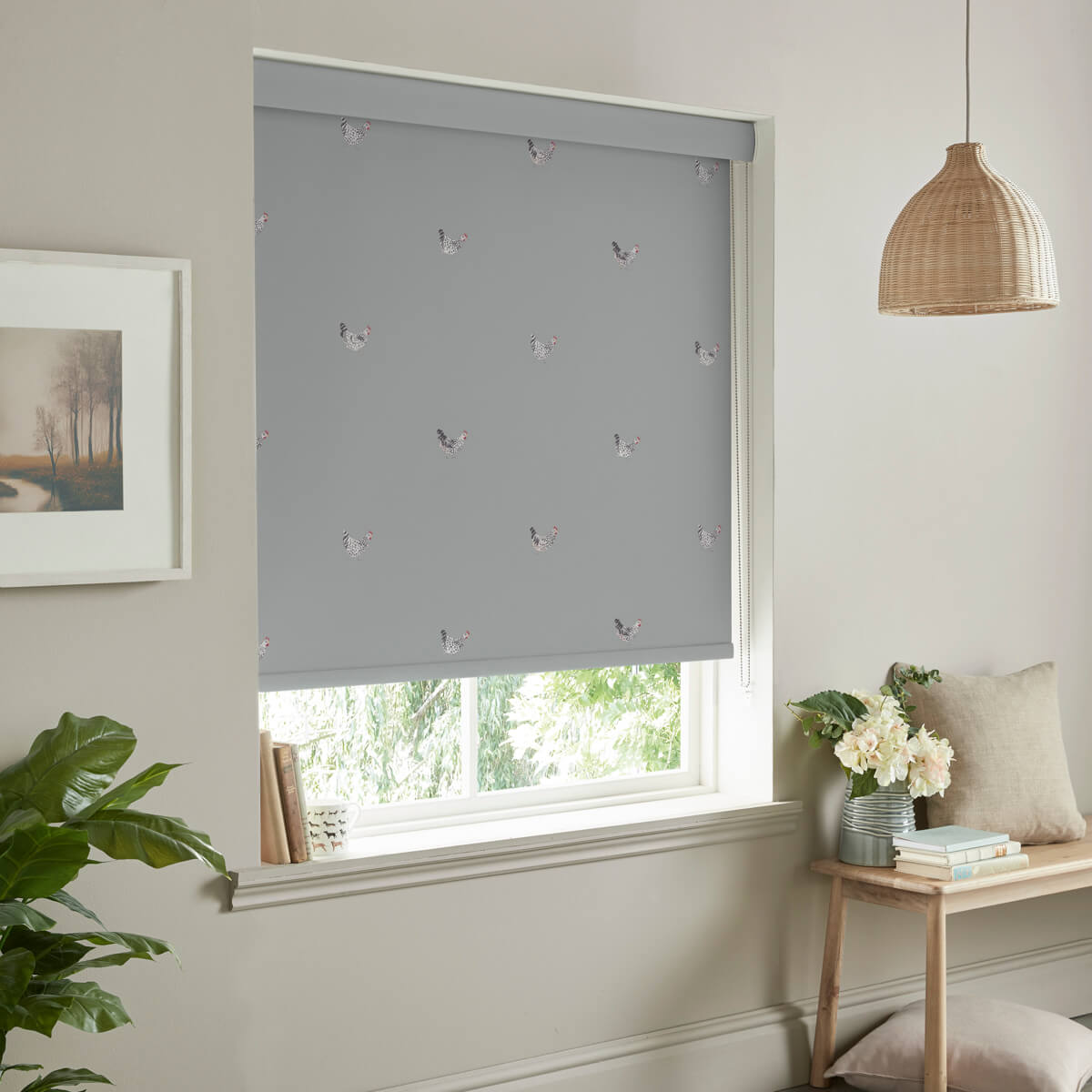 Chicken Pale Sage Blue Roller Blind Sample