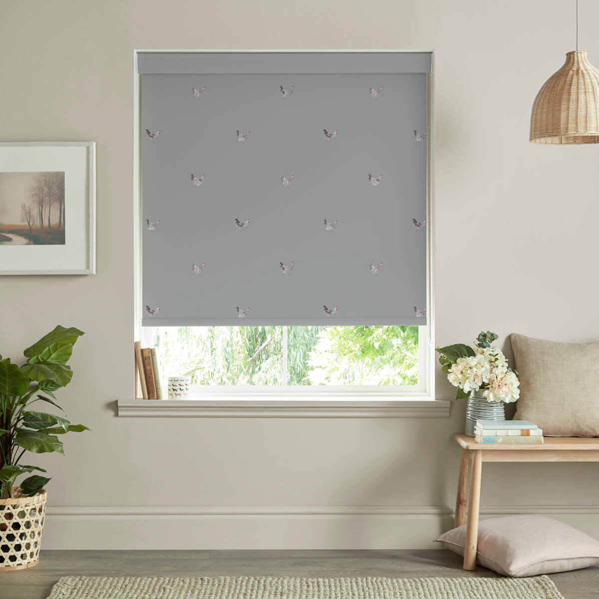 Chicken Pale Sage Blue Roller Blind Sample