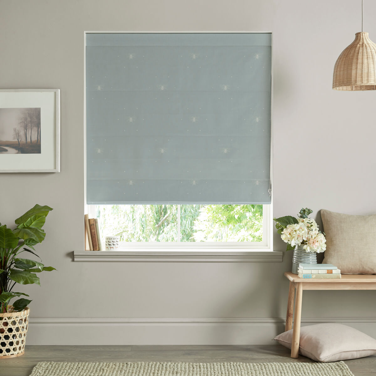 Bees Duck Egg Curtains/Roman Blind Sample