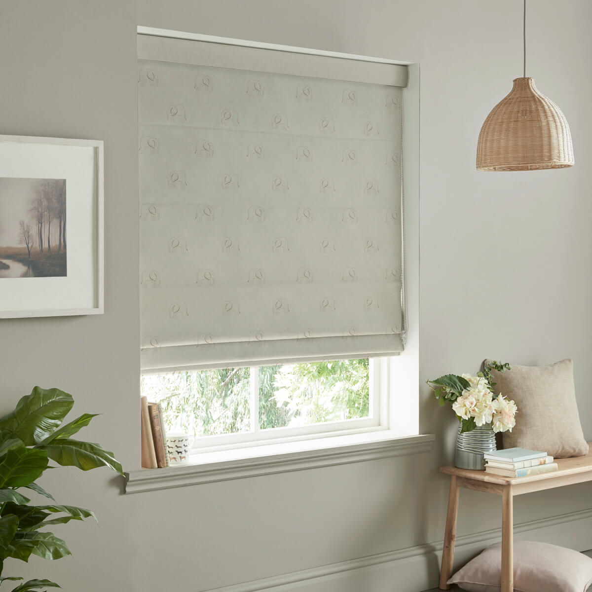 Elephant Natural Curtains/Roman Blind Sample by Sophie Allport