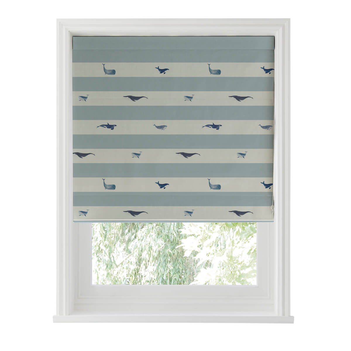 Whales Deep Duck Egg Made to Measure Roman Blind