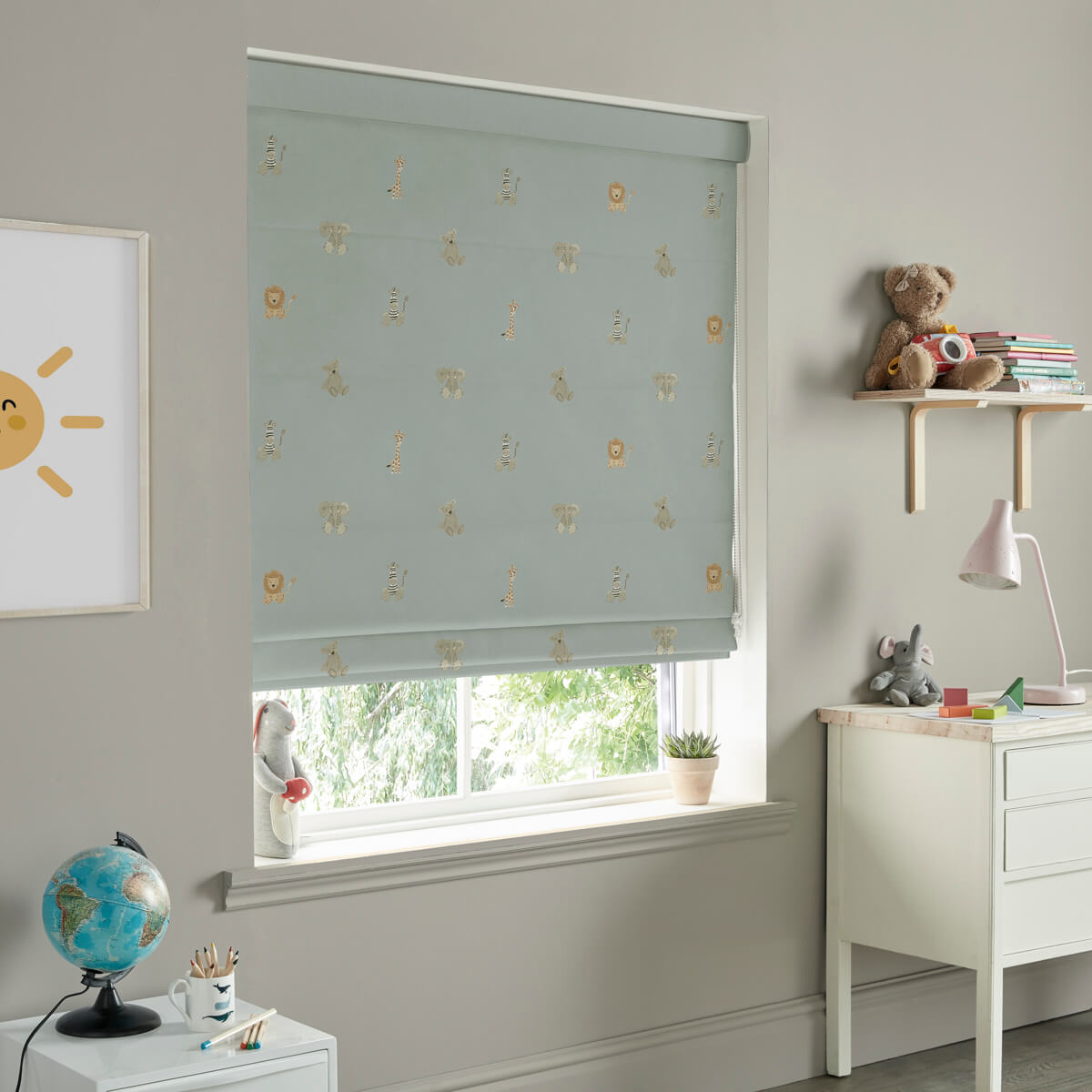 Bears & Balloons Sage Green Curtains/Roman Blind Sample