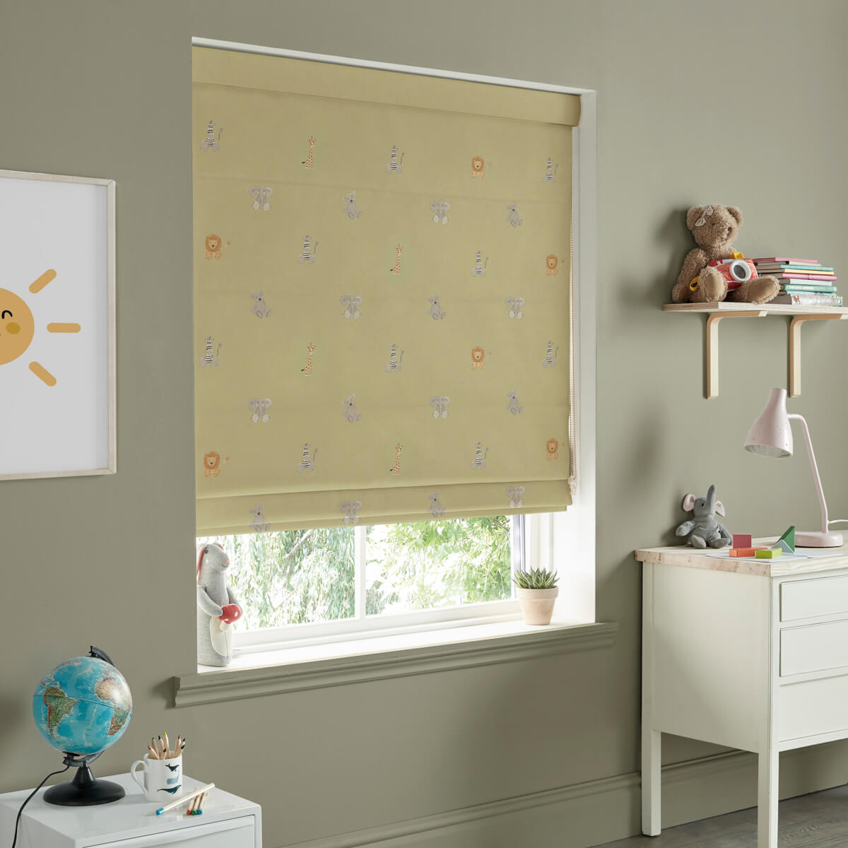 Bears & Balloons Soft Mustard Curtains/Roman Blind Sample