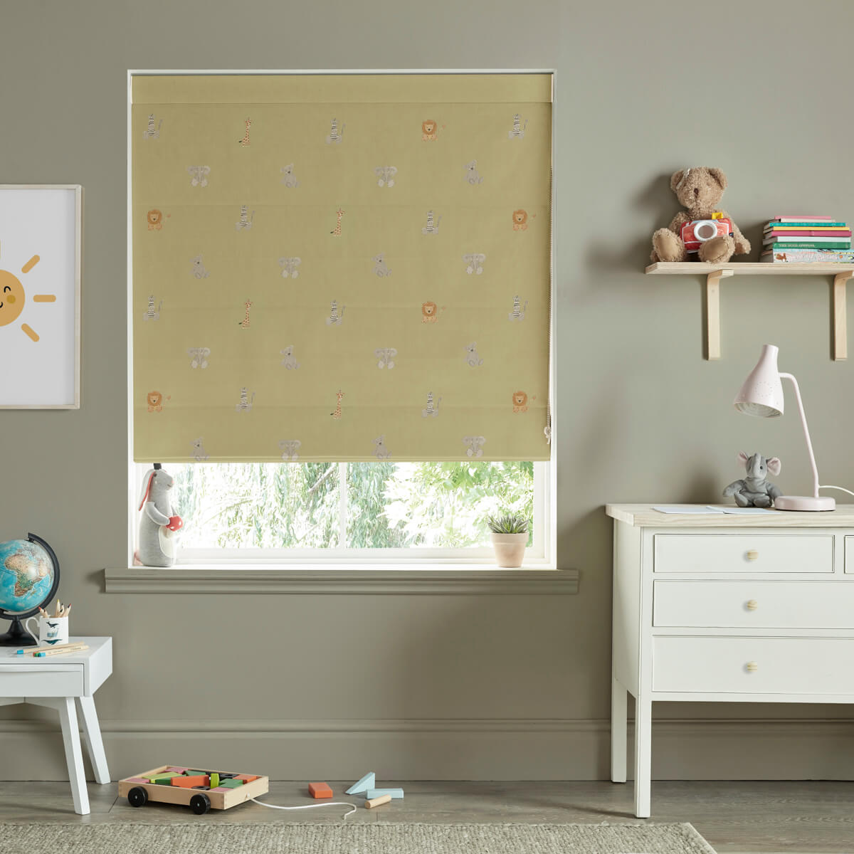 Bears & Balloons Soft Mustard Curtains/Roman Blind Sample