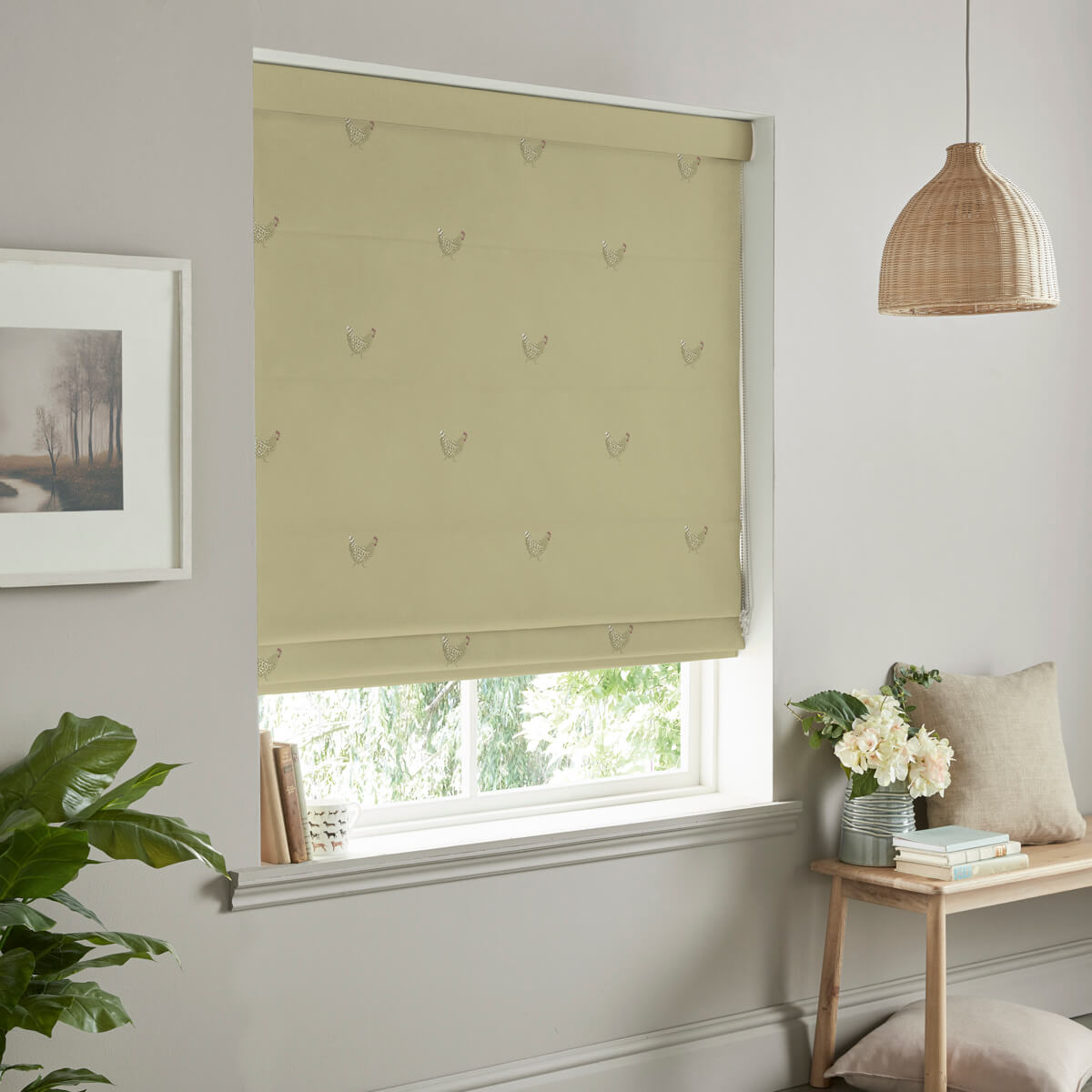 Chicken Ochre Curtains/Roman Blind Sample