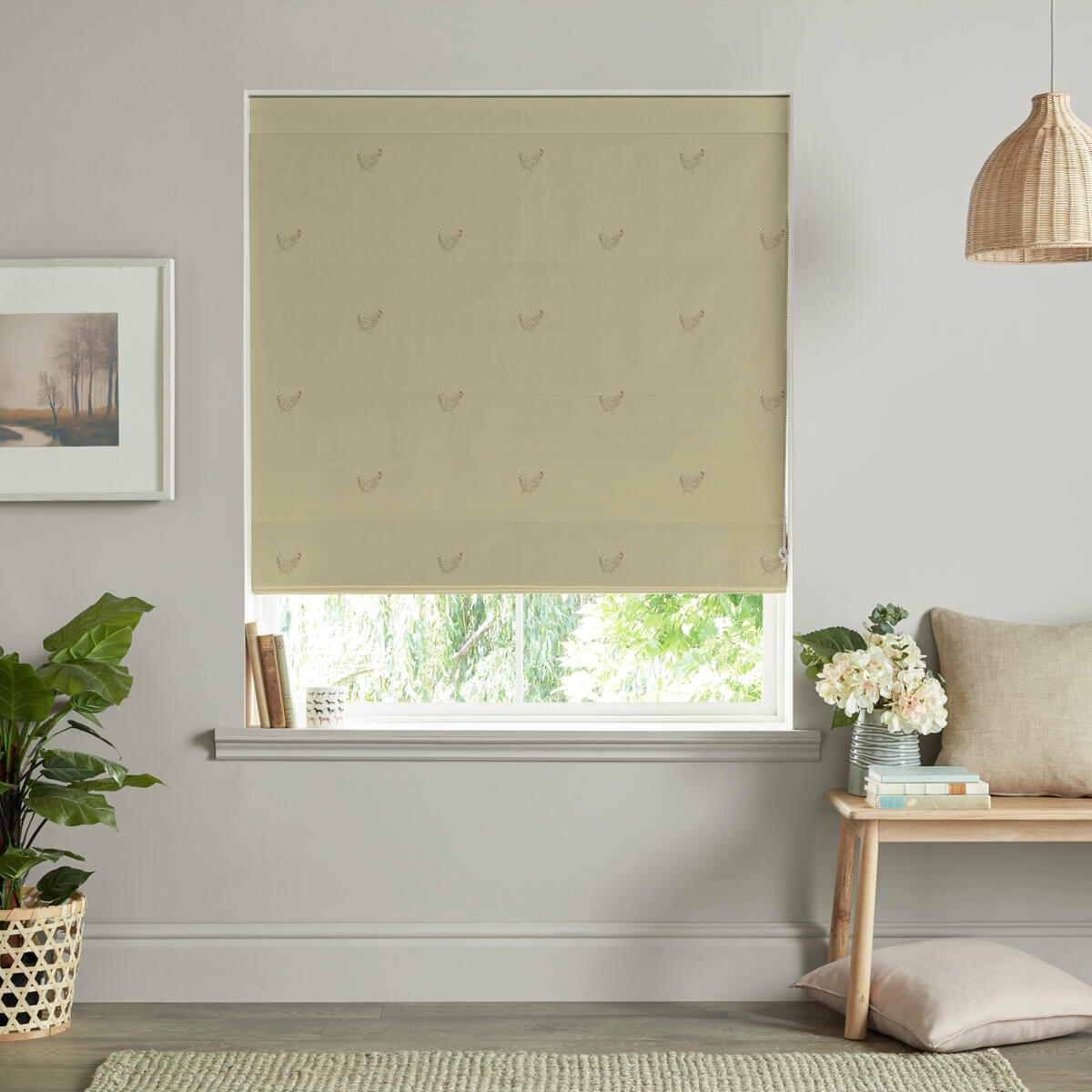 Chicken Ochre Curtains/Roman Blind Sample