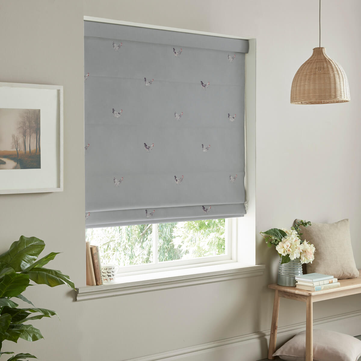 Chicken Pale Sage Blue Curtains/Roman Blind Sample