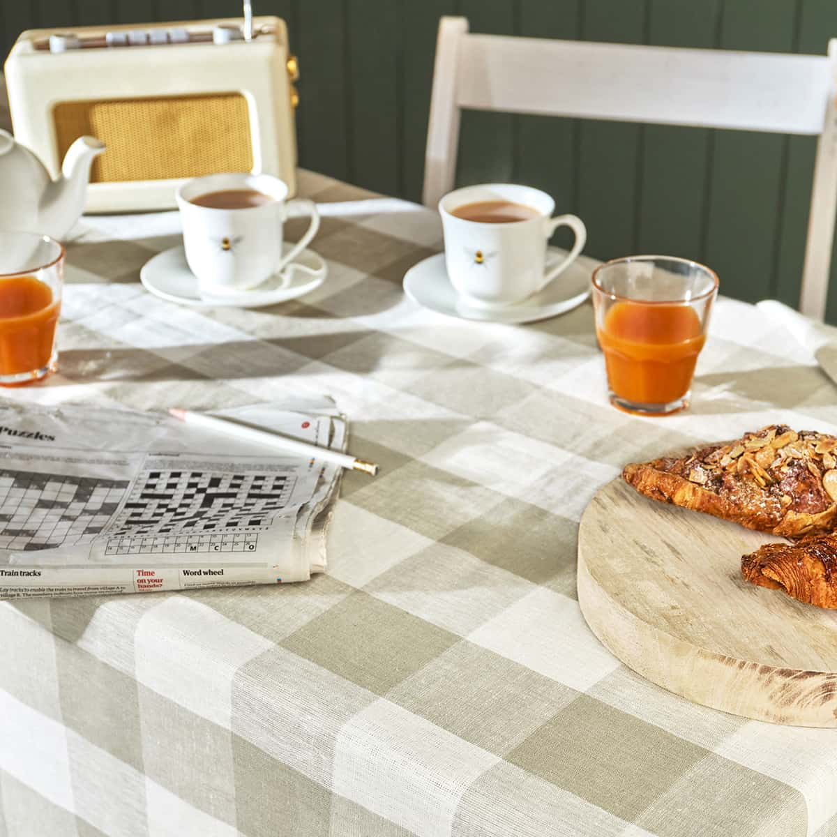 Warm Stone Gingham Linen Tablecloth